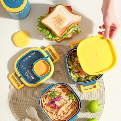 DOUBLE SIZE PORTABLE LUNCH BOX ـ  STAINLESS STEEL INSIDE
