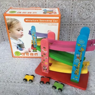 MINIATURE SPEEDING CAR WOODEN TOY - MULTICOLOR