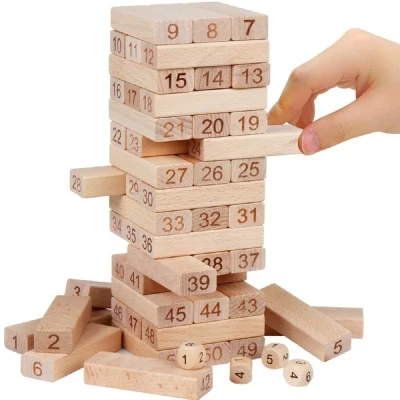 JINGA TRADITIONAL WOODEN TOY - 54 UNCOLORED PIECES - HIGH QUALITY - LARGE