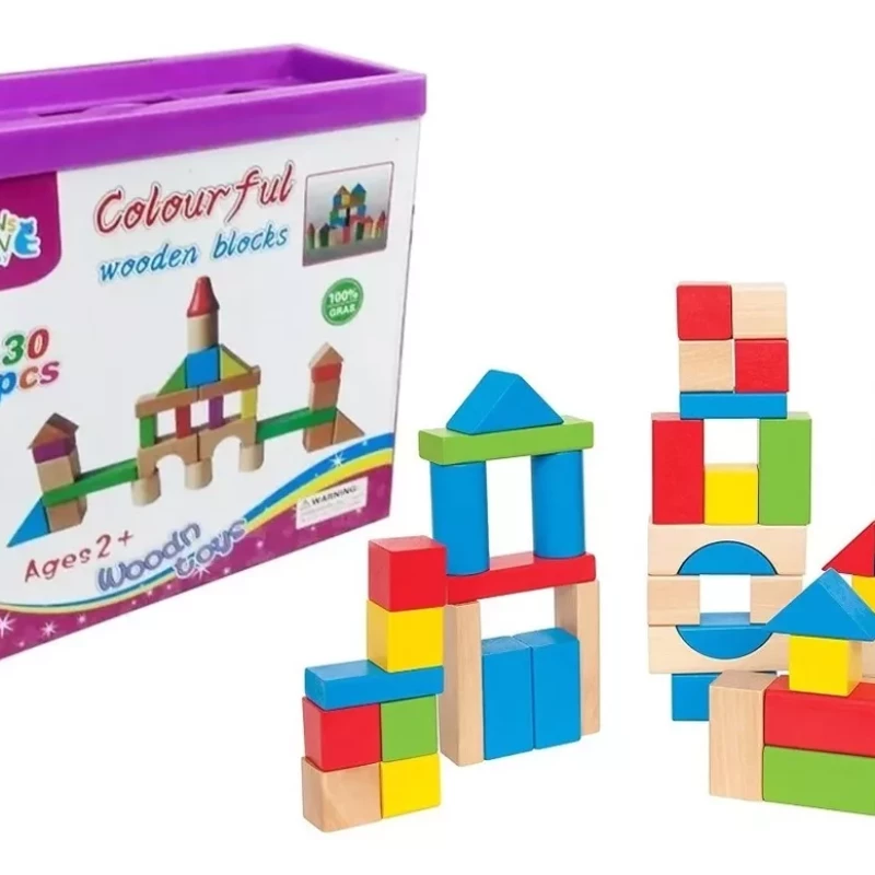 EDUCATIONAL COLORFUL WOODEN BLOCKS TOY - 30 COLORFUL PIECES