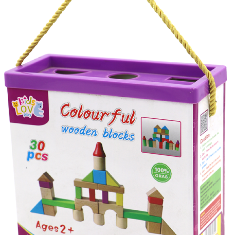 EDUCATIONAL COLORFUL WOODEN BLOCKS TOY - 30 COLORFUL PIECES